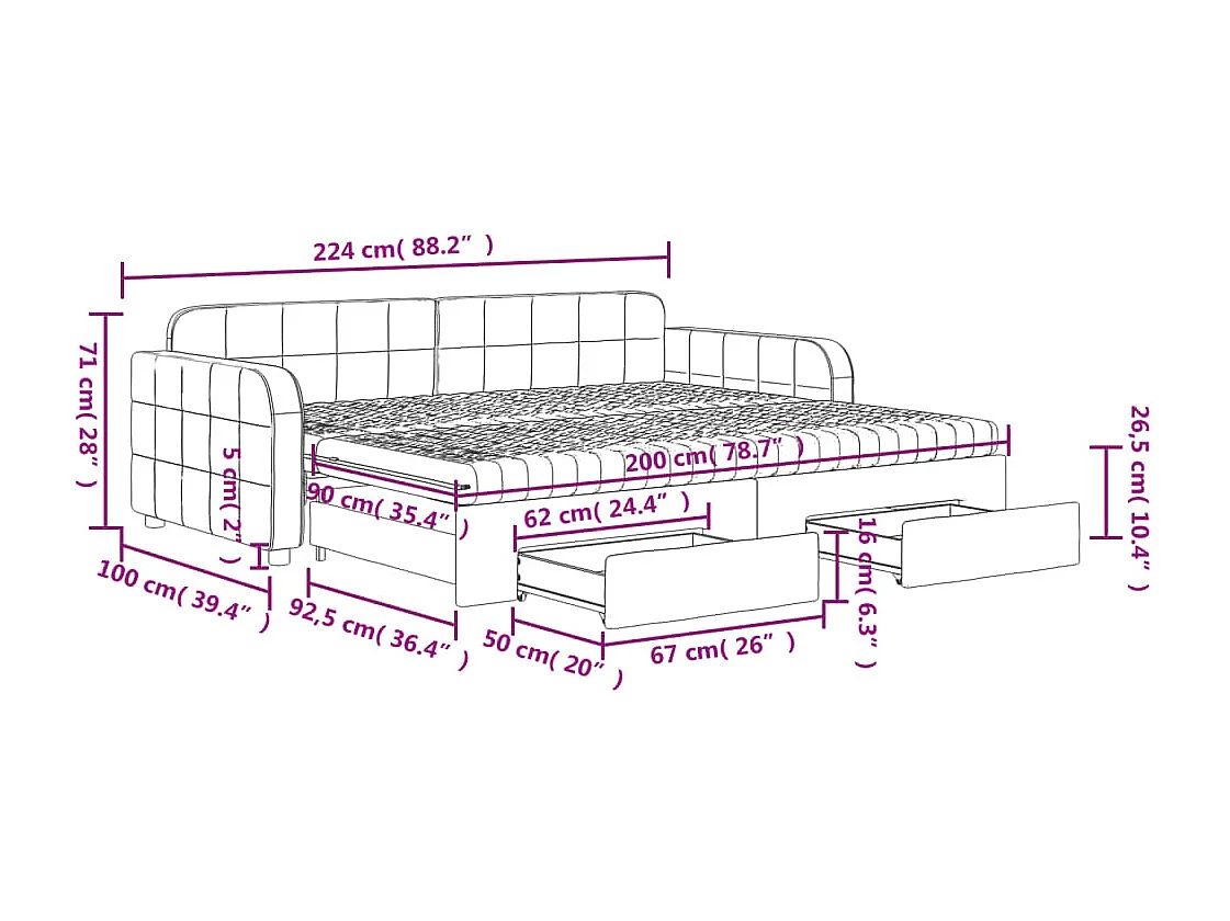 Divano Letto Estraibile Cassetti Grigio Chiaro 90x200cm Velluto