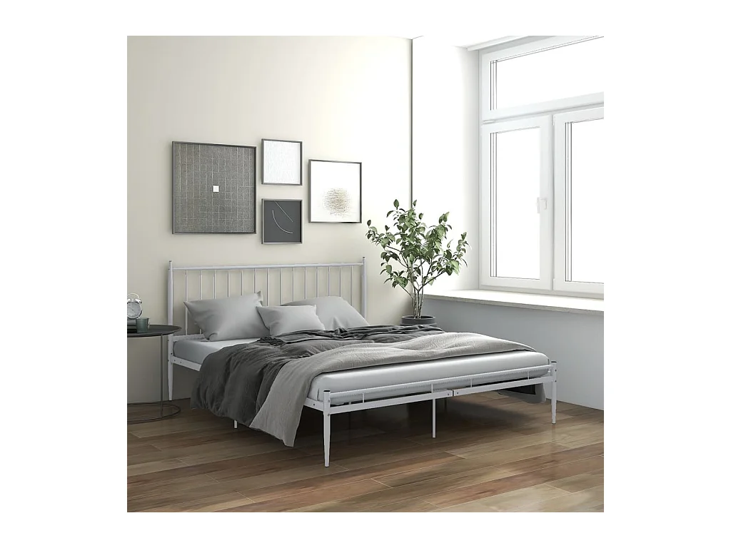 Cadre de lit sans matelas blanc métal 180x200 cm