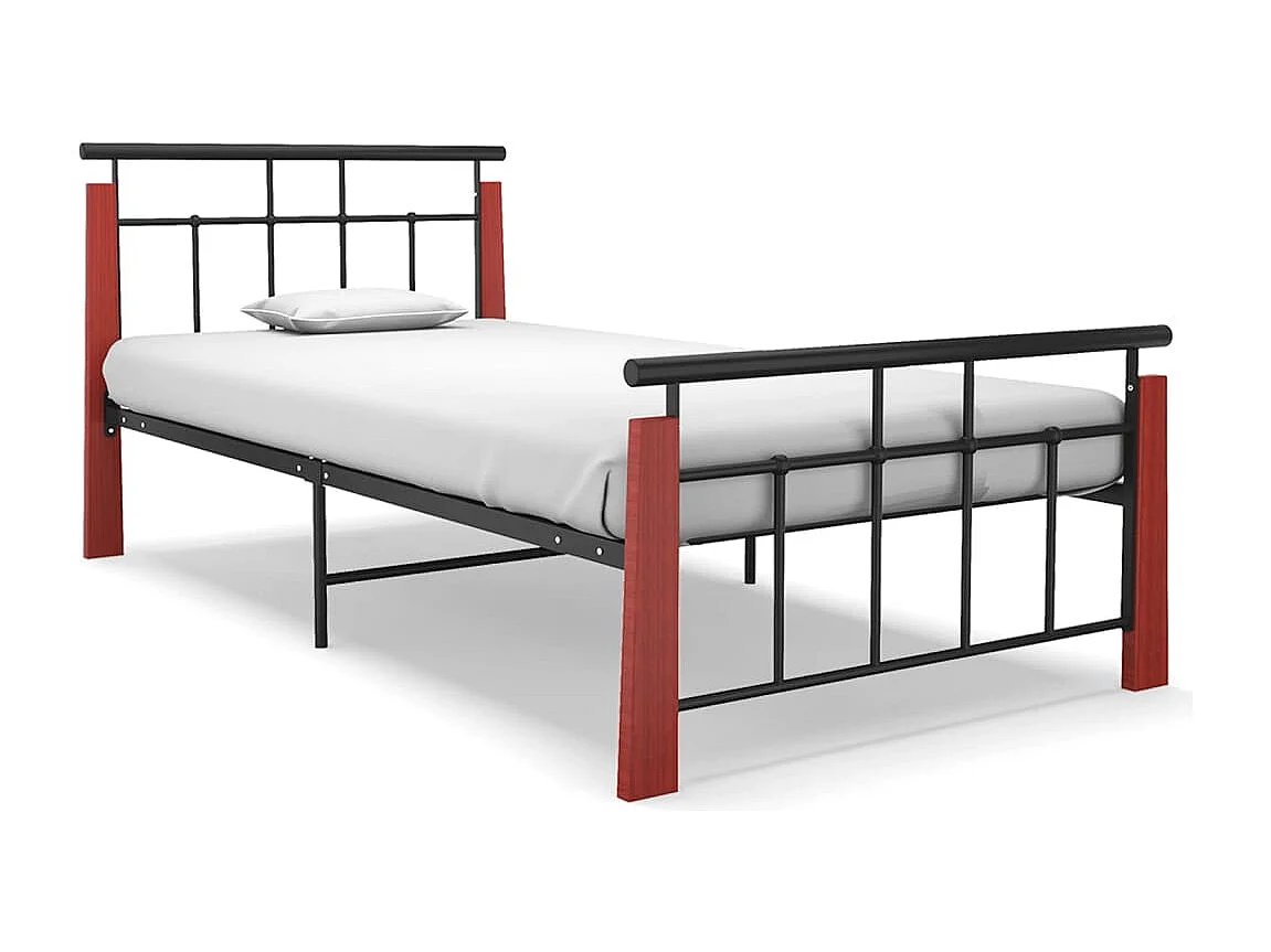 Estrutura de cama 100x200 cm metal/madeira de carvalho maciça