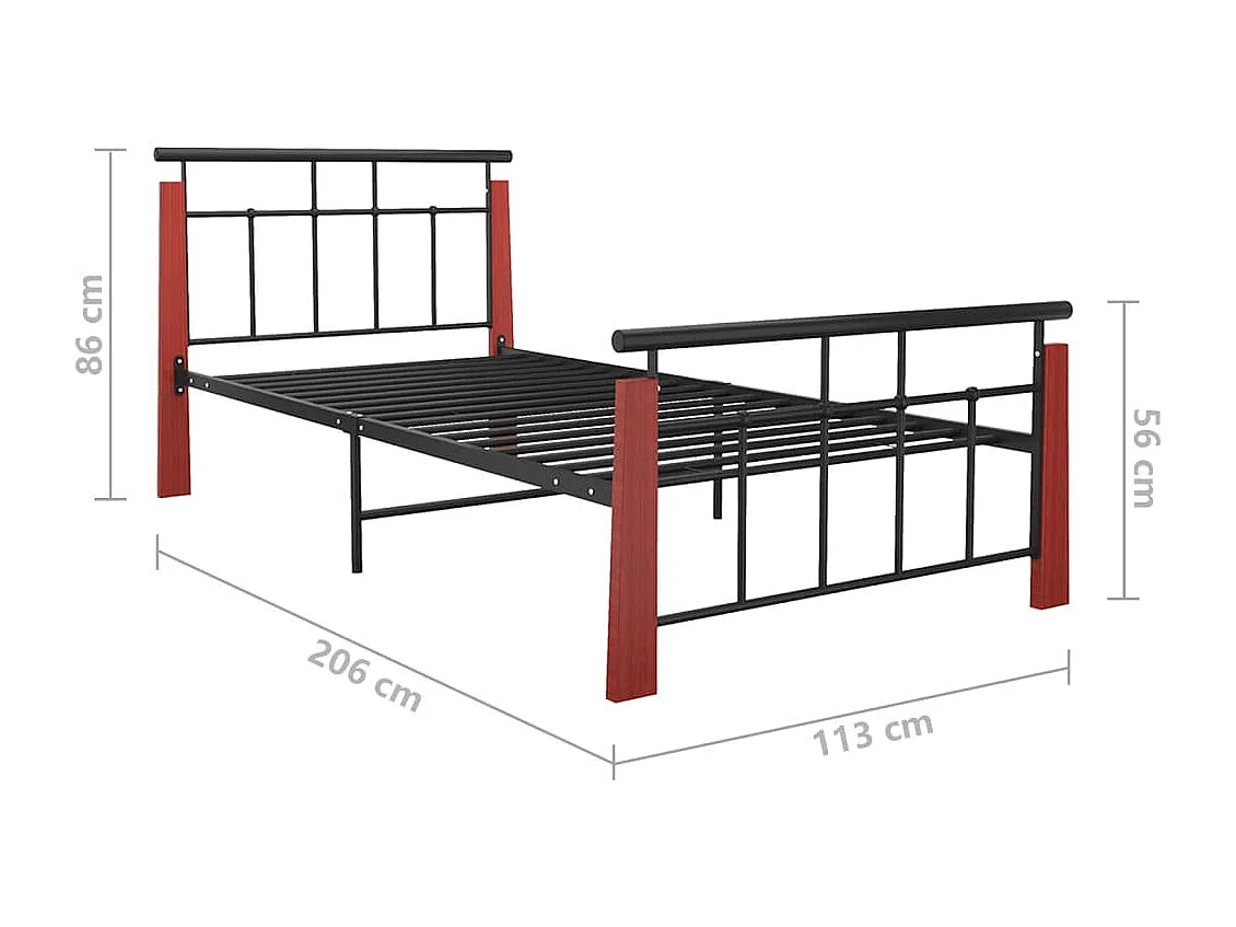 Estrutura de cama 100x200 cm metal/madeira de carvalho maciça