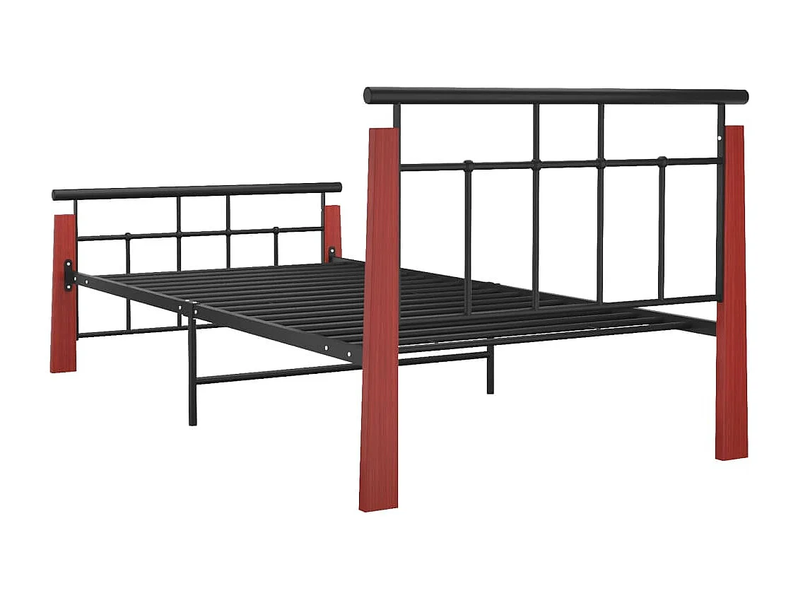 Estrutura de cama 100x200 cm metal/madeira de carvalho maciça