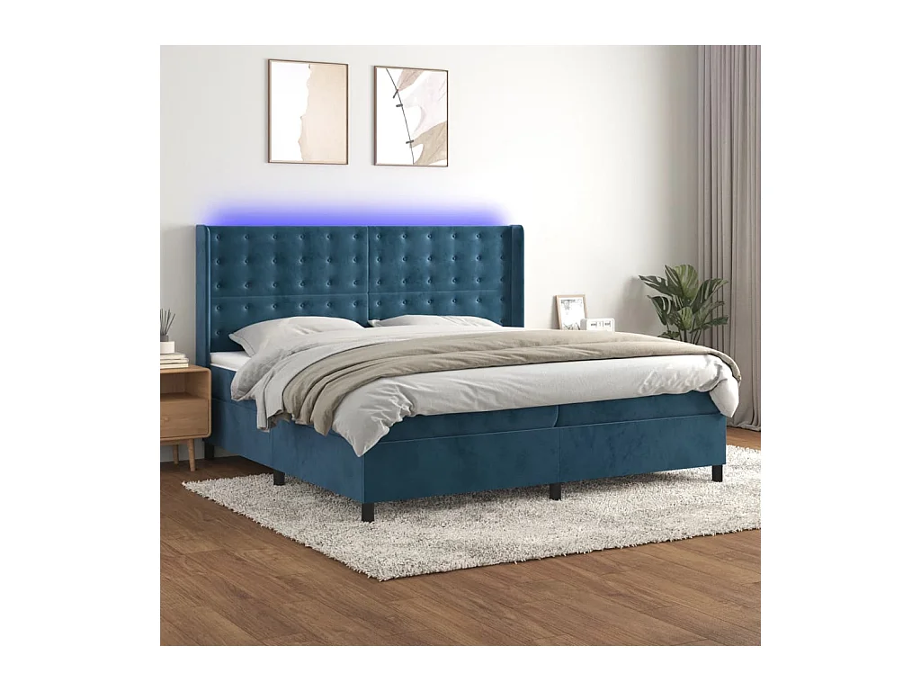 Sommier à lattes de lit matelas et LED Bleu foncé 200x200 cm