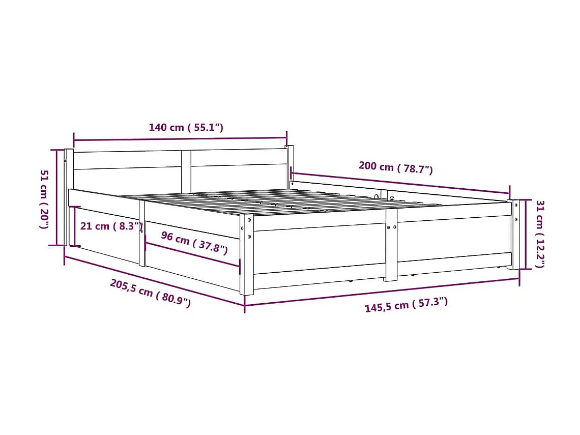 Bedframe met lades 140x200 cm