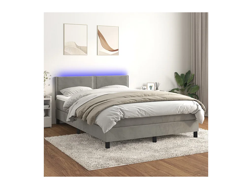 Sommier à lattes de lit avec matelas LED Gris clair 140x190 cm