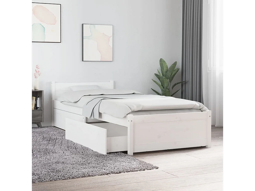 Cadre de lit sans matelas avec tiroirs blanc