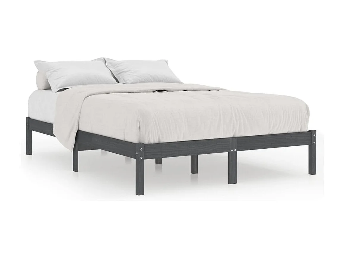 Cadre de lit sans matelas gris bois massif