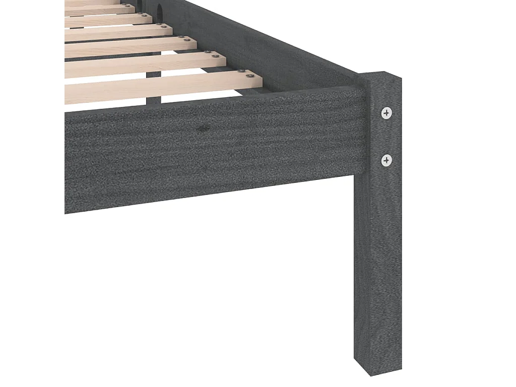 Cadre de lit sans matelas gris bois massif