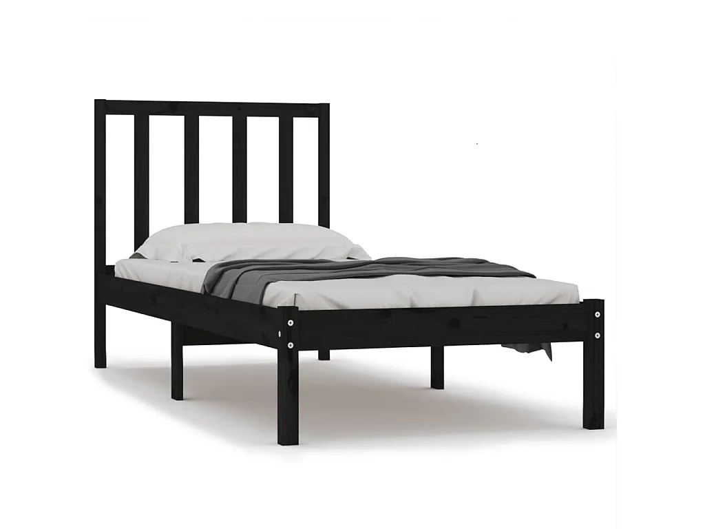 Cadre de lit sans matelas noir bois massif de pin 100x200 cm