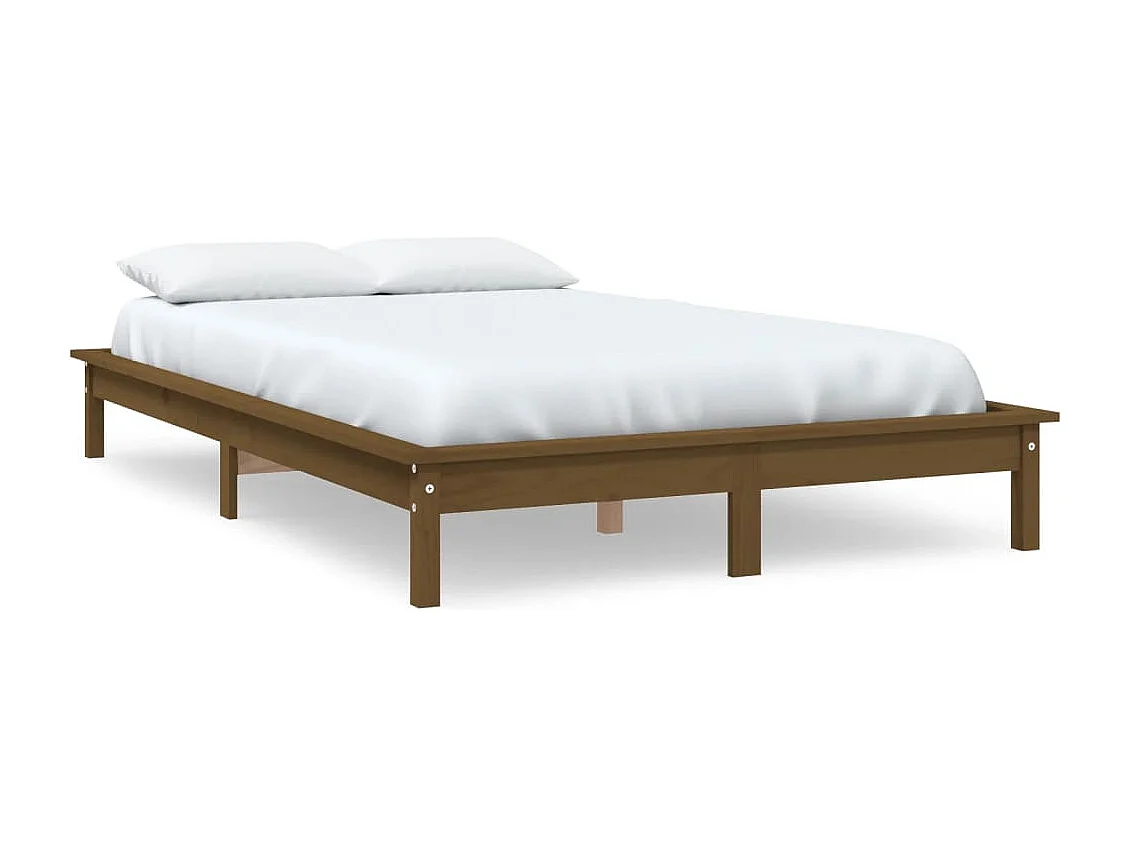 Estrutura de cama de casal 135x190 cm pinho maciço castanho mel