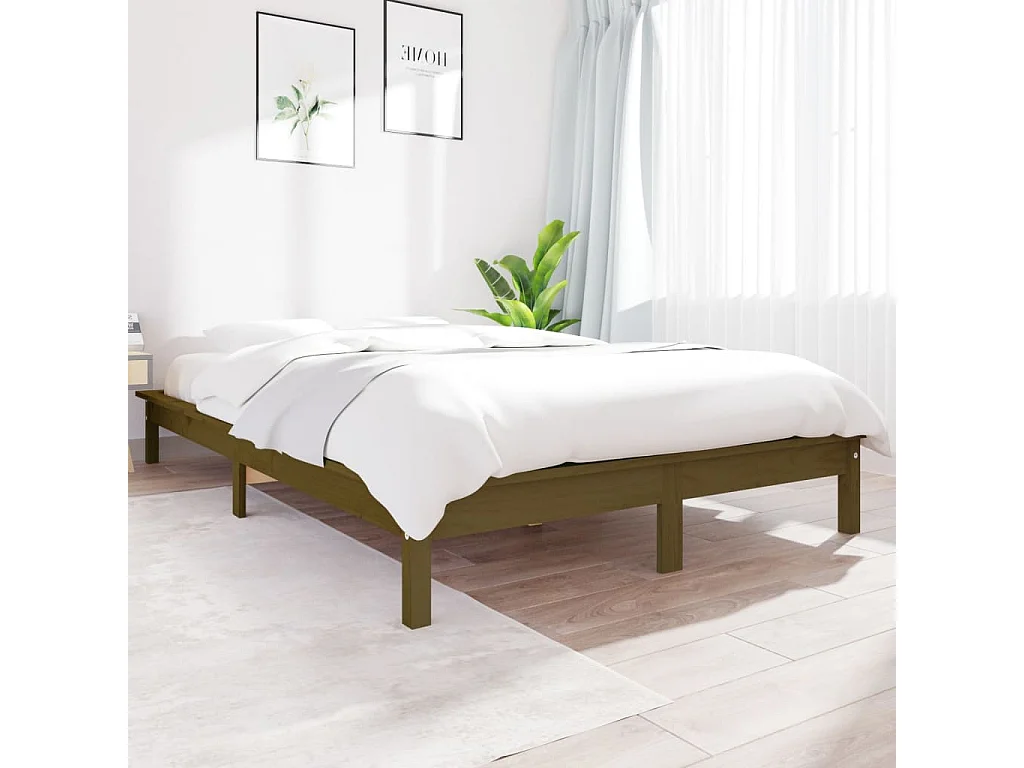 Cadre de lit sans matelas marron miel bois massif