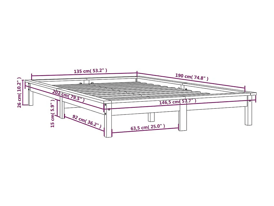 Cadre de lit sans matelas marron miel bois massif