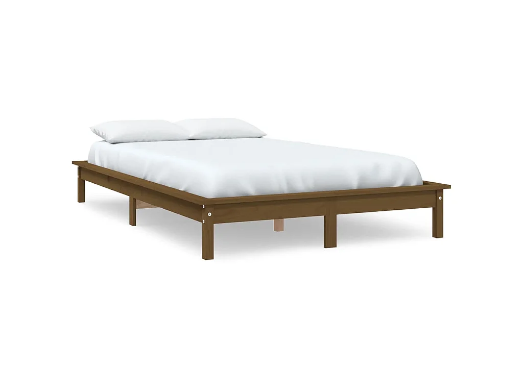 Cadre de lit sans matelas marron miel bois massif