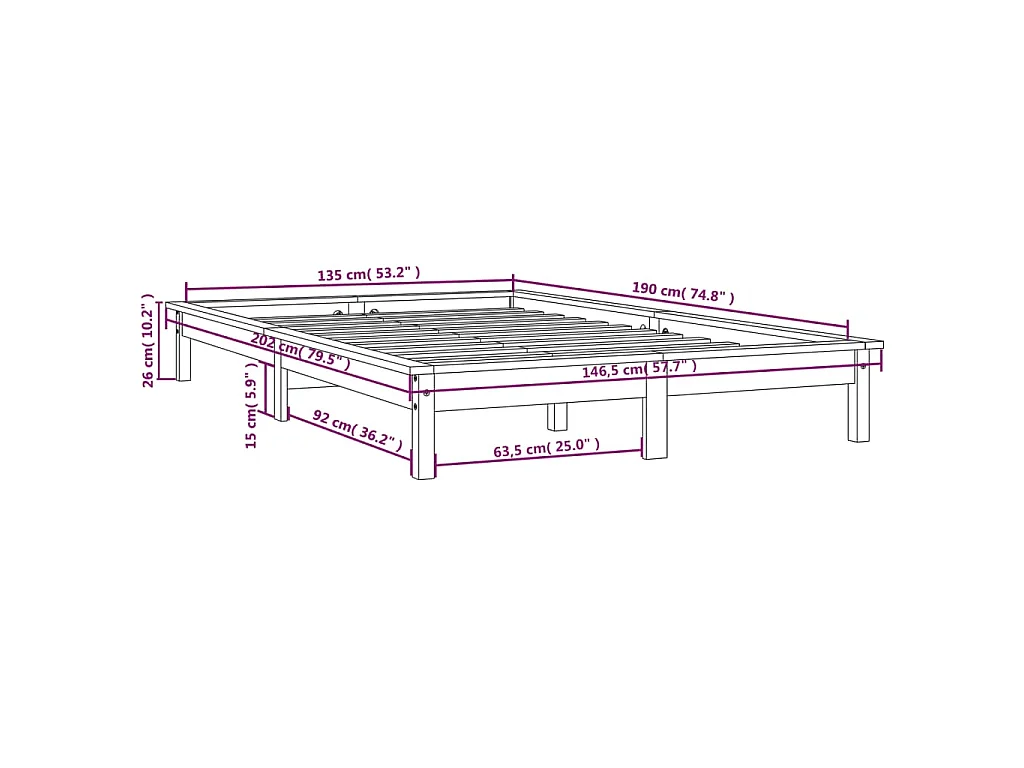 Cadre de lit sans matelas marron miel bois massif