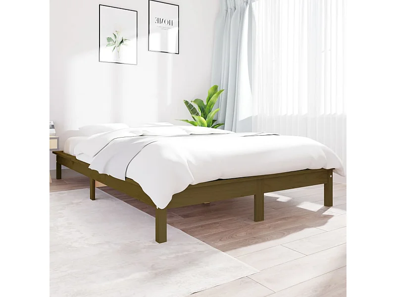Cadre de lit sans matelas marron miel bois massif