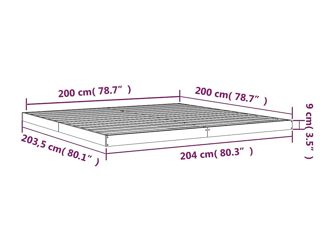 Estrutura de cama 200x200 cm madeira de pinho maciça branco