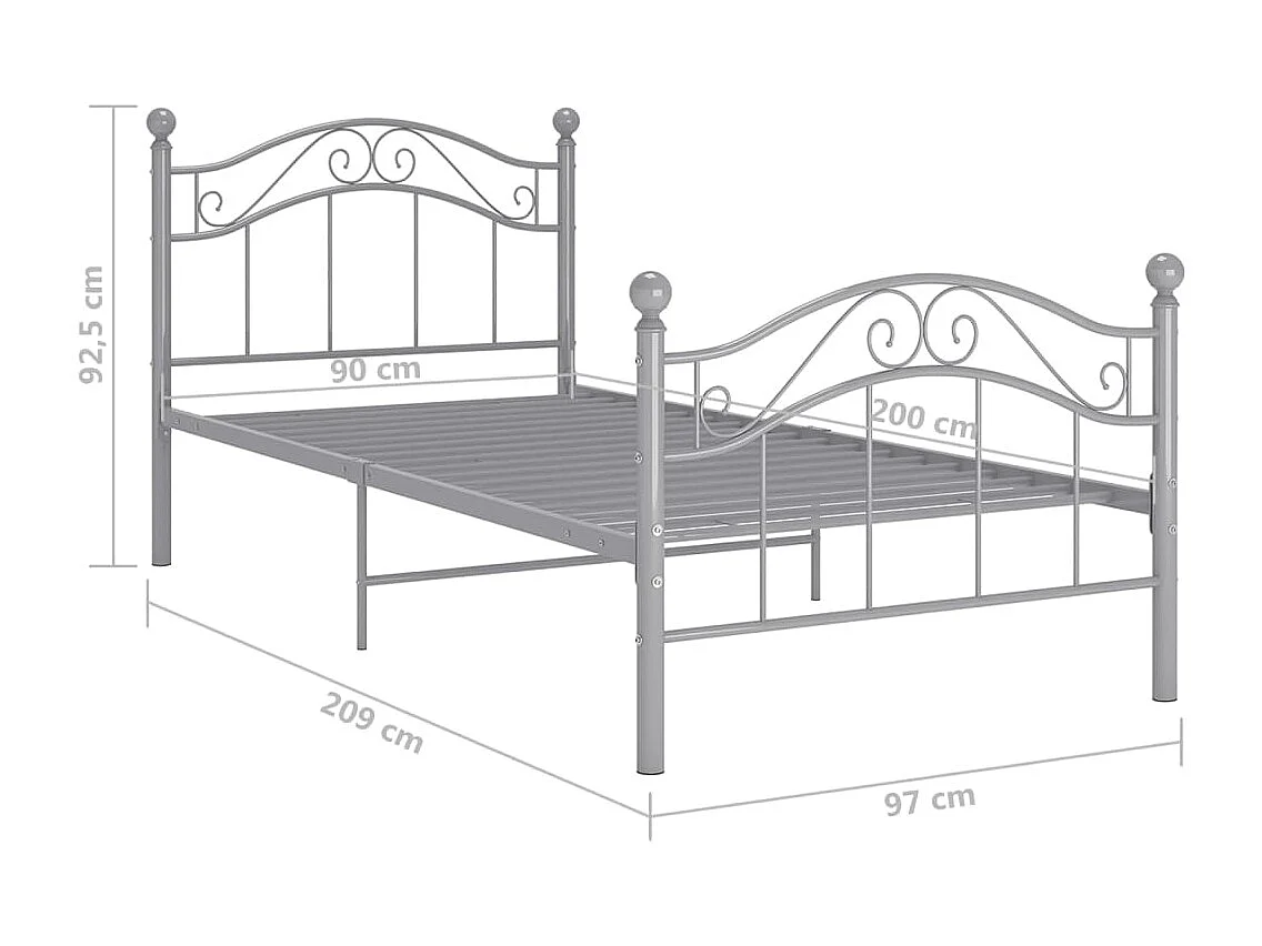 Estrutura de cama 90x200 cm metal cinzento