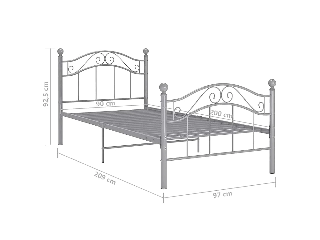 Estrutura de cama 90x200 cm metal cinzento