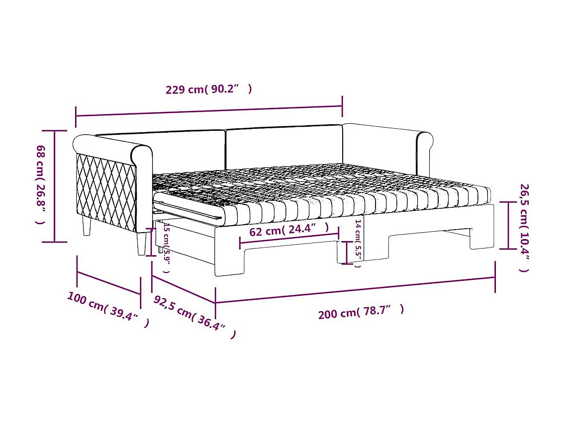 Tagesbett Ausziehbar mit Matratzen Dunkelgrün 90x200 cm Samt