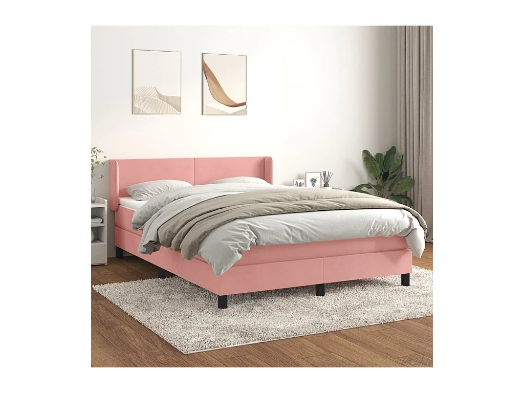 Boxspring met matras fluweel roze 140x190 cm