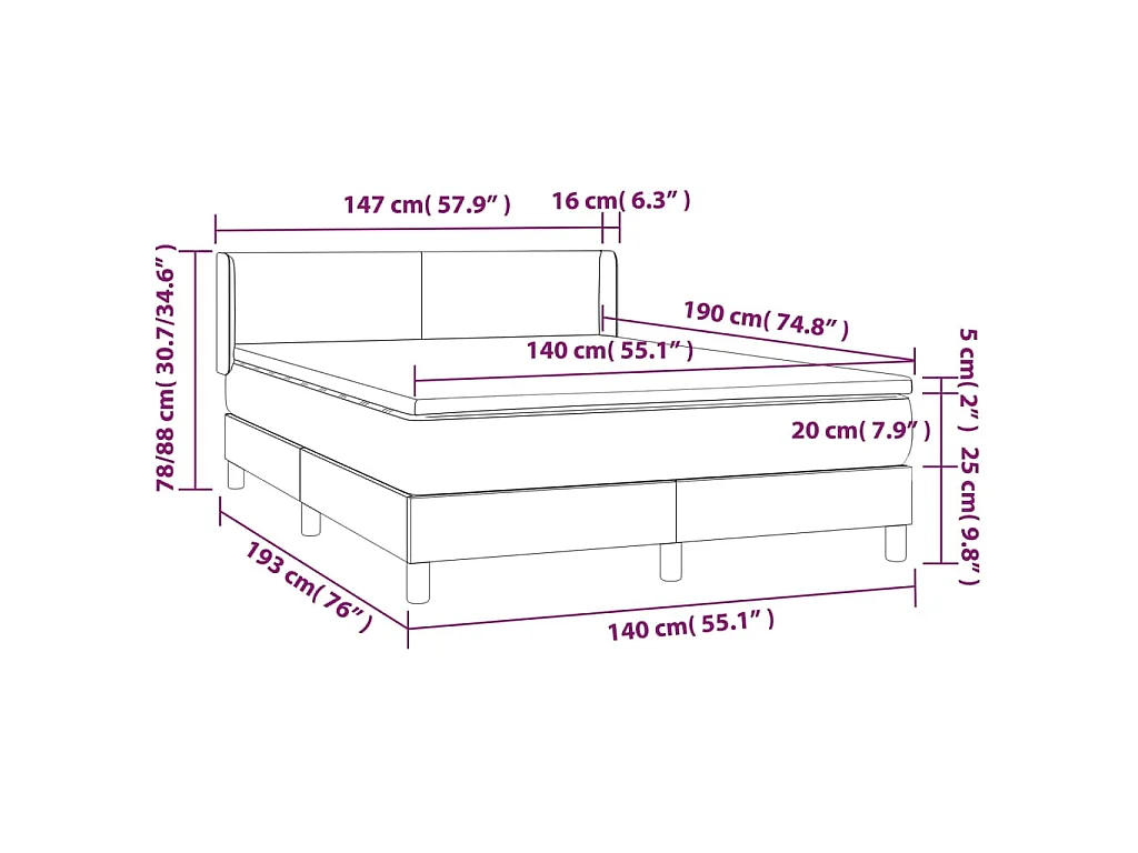 Sommier à lattes de lit avec matelas Rose 140x190 cm Velours