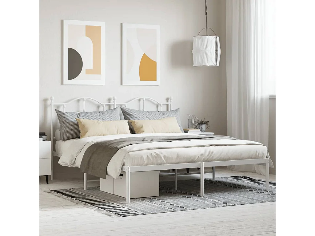Cadre de lit métal sans matelas et tête de lit blanc 180x200 cm