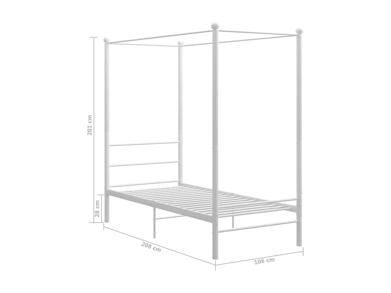 Letto a Baldacchino Bianco in Metallo 100x200 cm