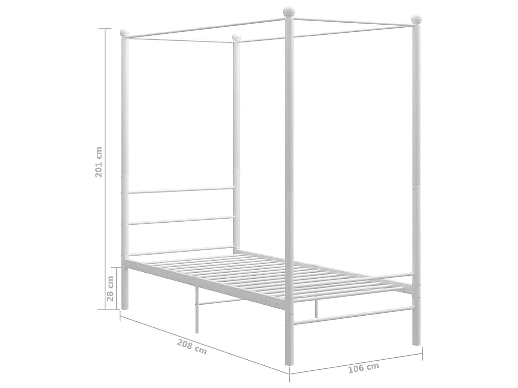 Cadre de lit à baldaquin sans matelas blanc métal 100x200 cm