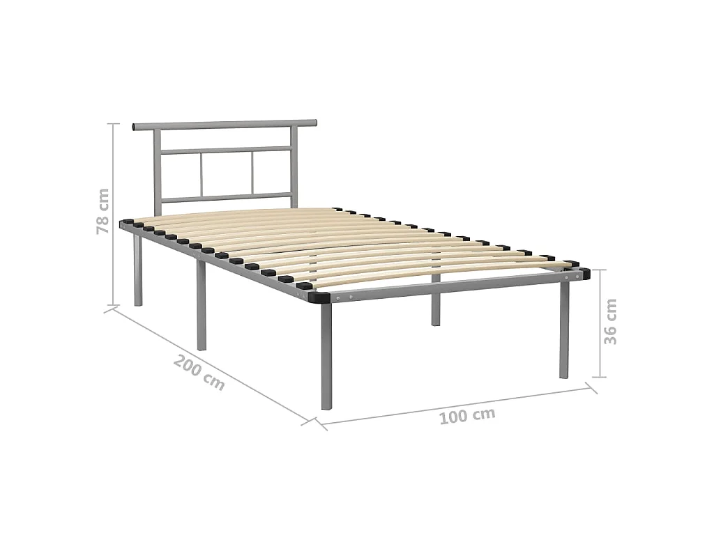 Cadre de lit sans matelas gris métal 100x200 cm