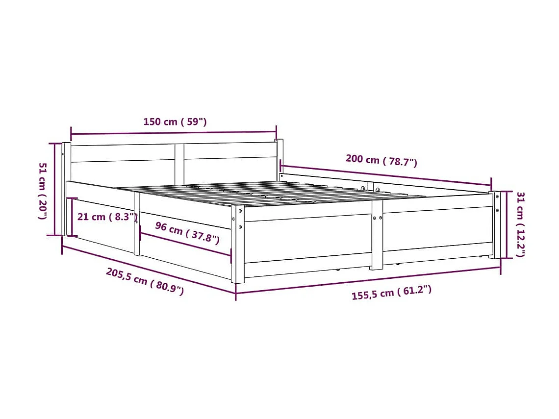 Estructura de cama con cajones blanco 150x200 cm
