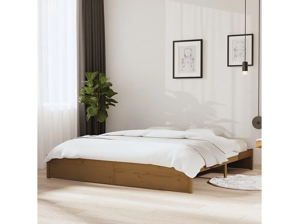 Bedframe massief hout honingbruin 200x200 cm
