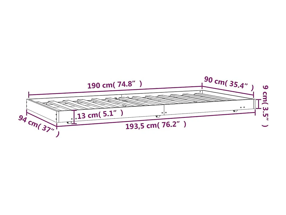 Bedframe zonder matras massief grenenhout 90x190 cm