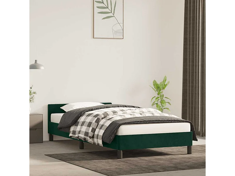 Cadre de lit sans matelas vert foncé 90x190 cm velours