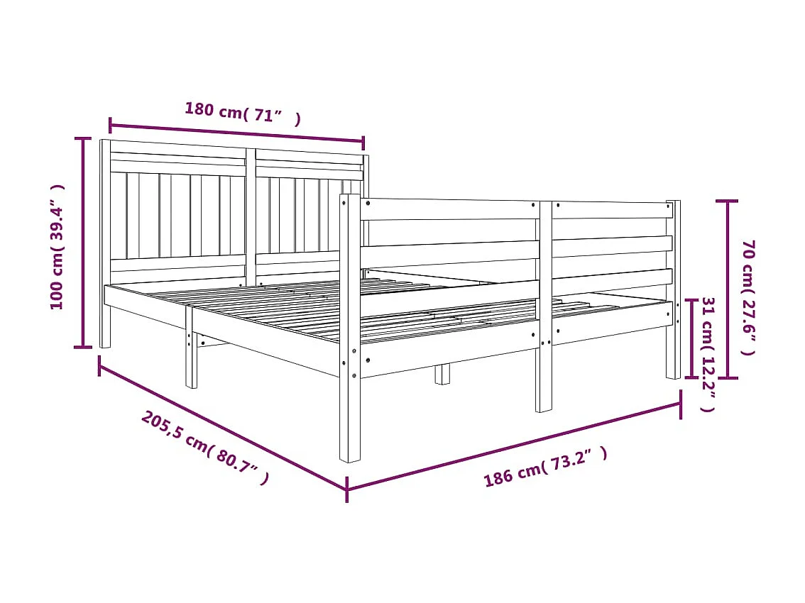 Cadre de lit sans matelas bois massif