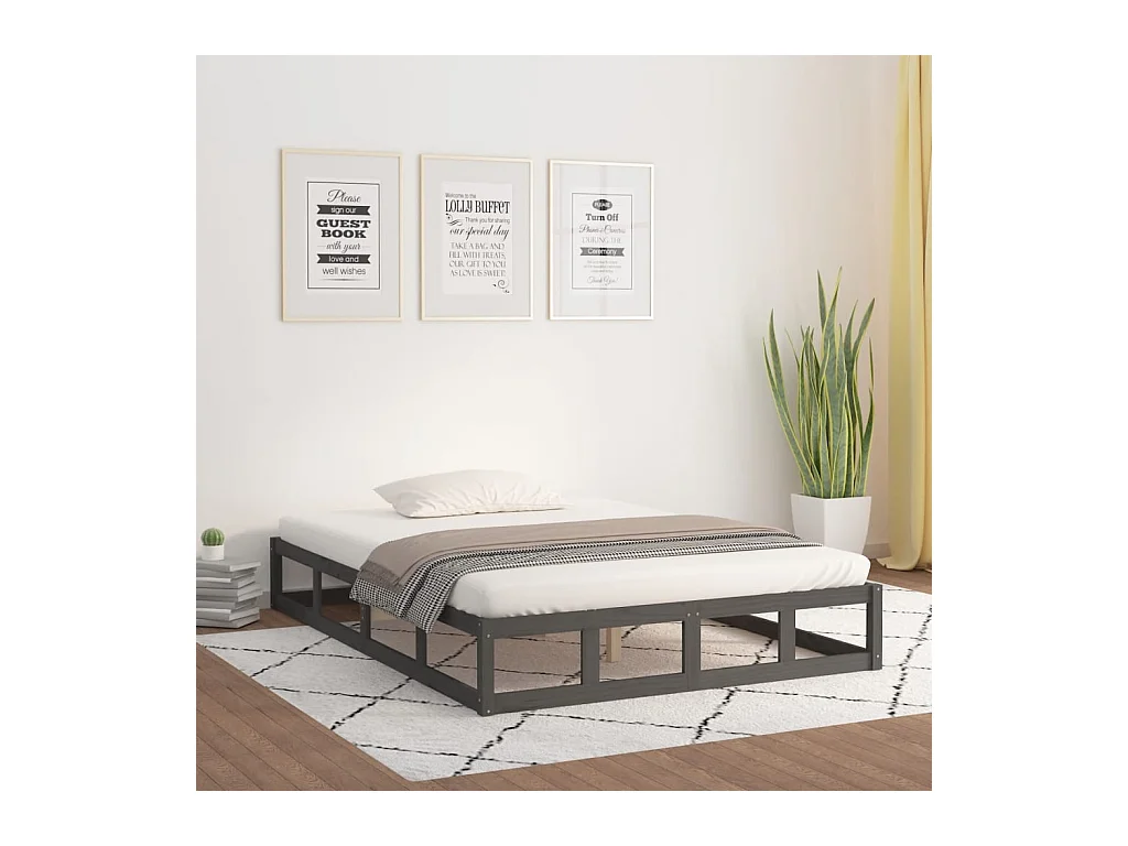 Cadre de lit sans matelas gris 150x200 cm bois massif