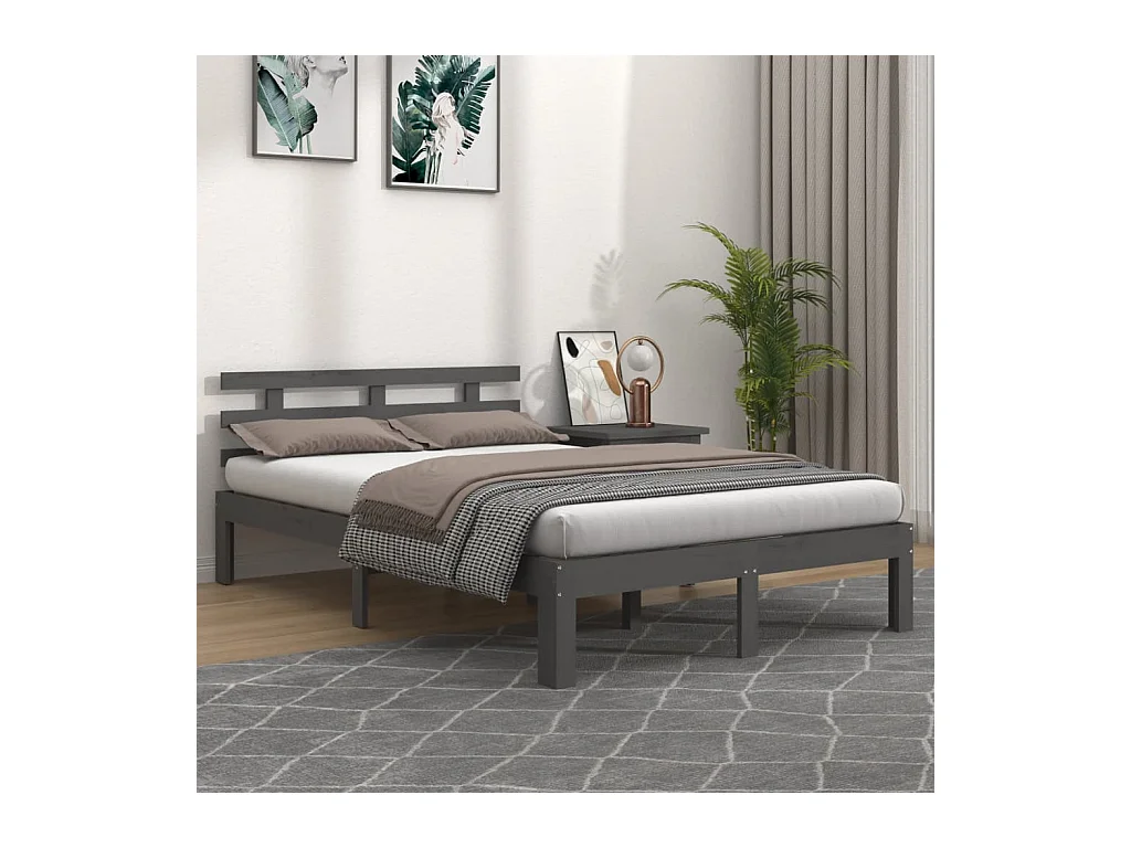 Cadre de lit sans matelas gris bois massif 150x200 cm