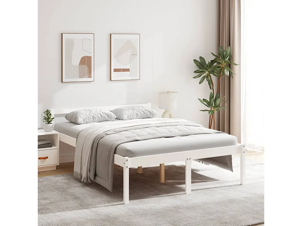 Seniorenbett Weiß 135x190 cm Massivholz Kiefer