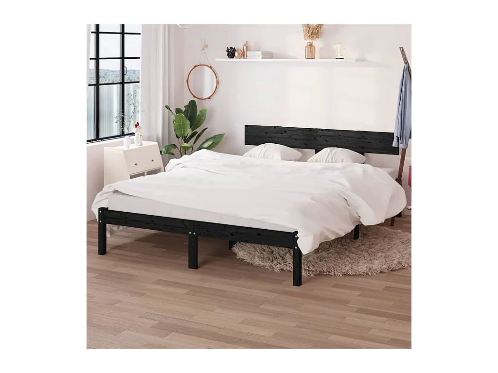Cadre de lit sans matelas noir bois massif 160x200 cm