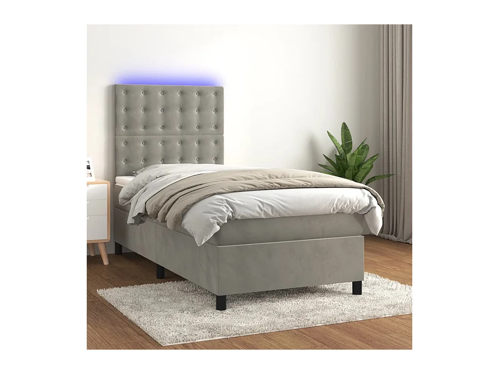 Sommier à lattes de lit et matelas et LED Gris clair 90x190 cm