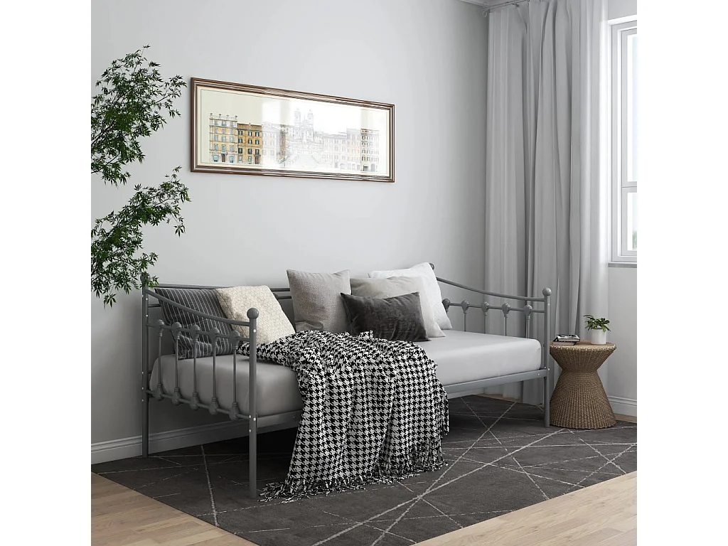 Cadre de canapé-lit sans matelas gris métal 90x200 cm