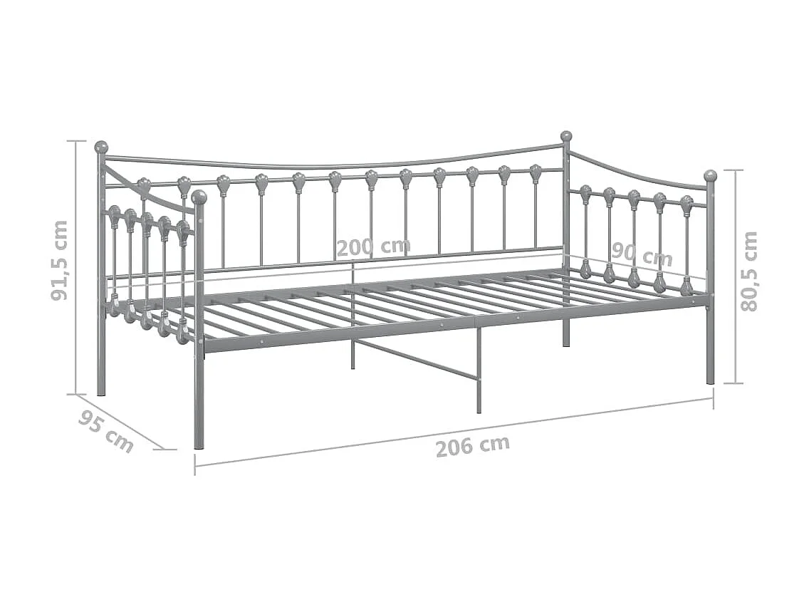 Cadre de canapé-lit sans matelas gris métal 90x200 cm