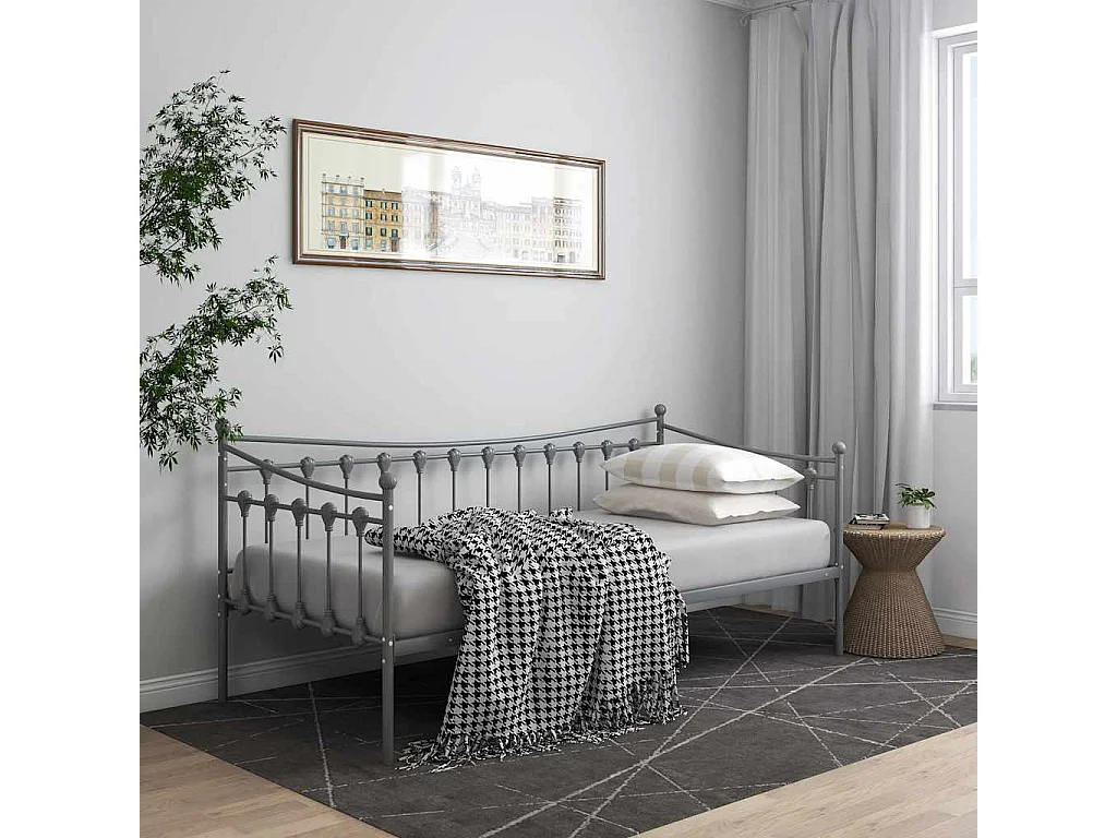 Cadre de canapé-lit sans matelas gris métal 90x200 cm