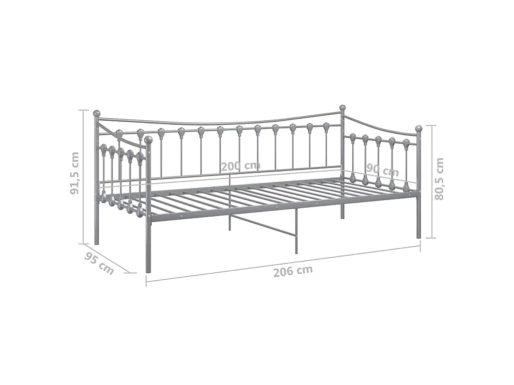 Cadre de canapé-lit sans matelas gris métal 90x200 cm