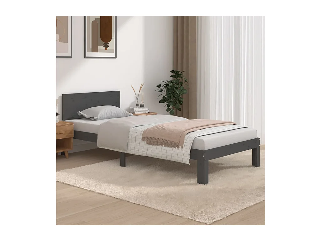 Cadre de lit sans matelas gris bois de pin massif 90x200 cm