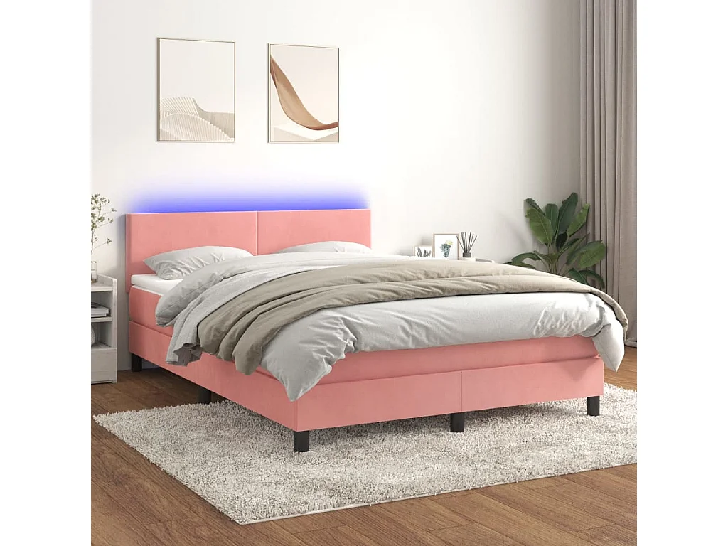 Boxspring met matras en LED fluweel roze 140x200 cm