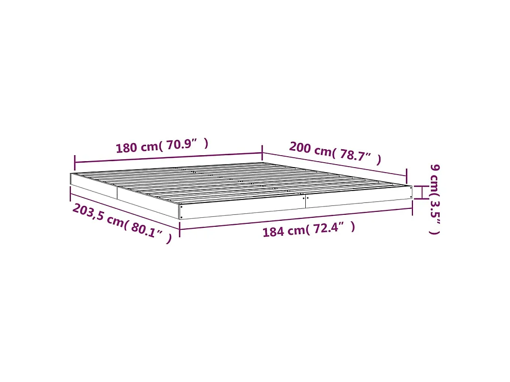 Cadre de lit sans matelas blanc 180x200 cm bois massif de pin
