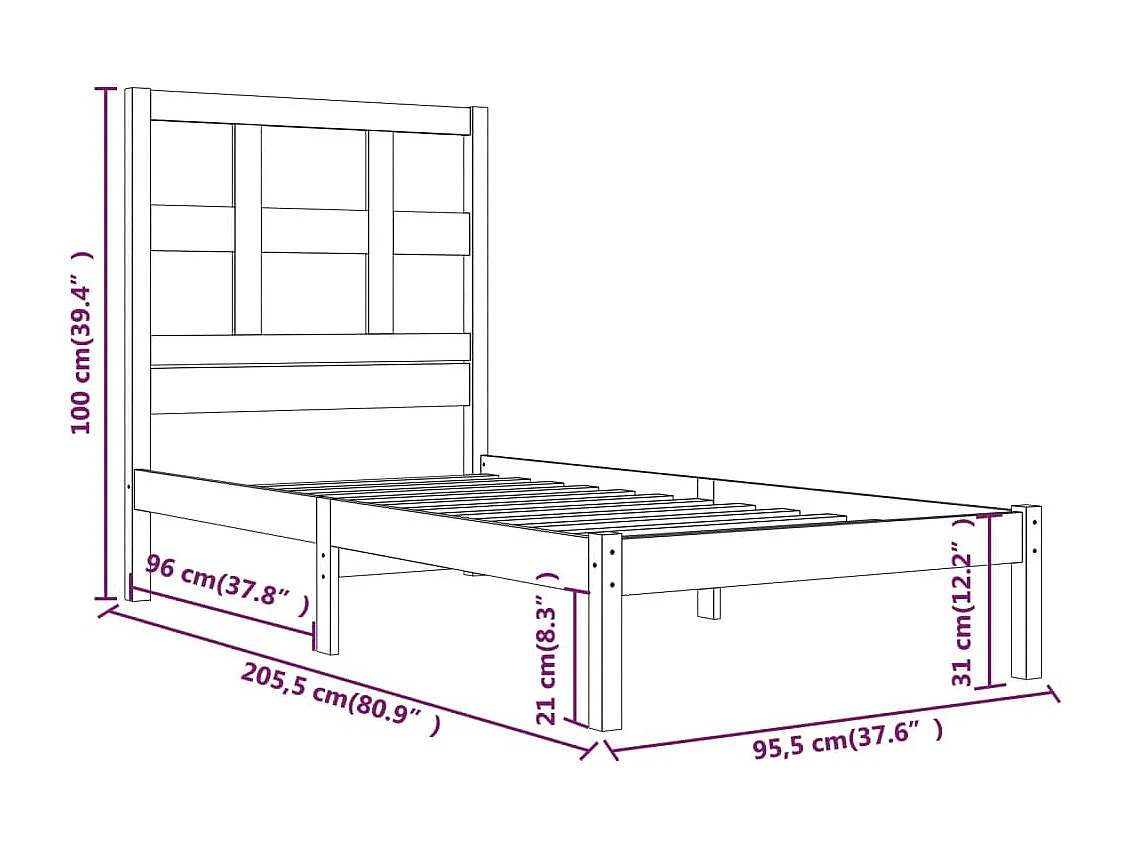 Bedframe zonder matras massief grenenhout 90x200 cm