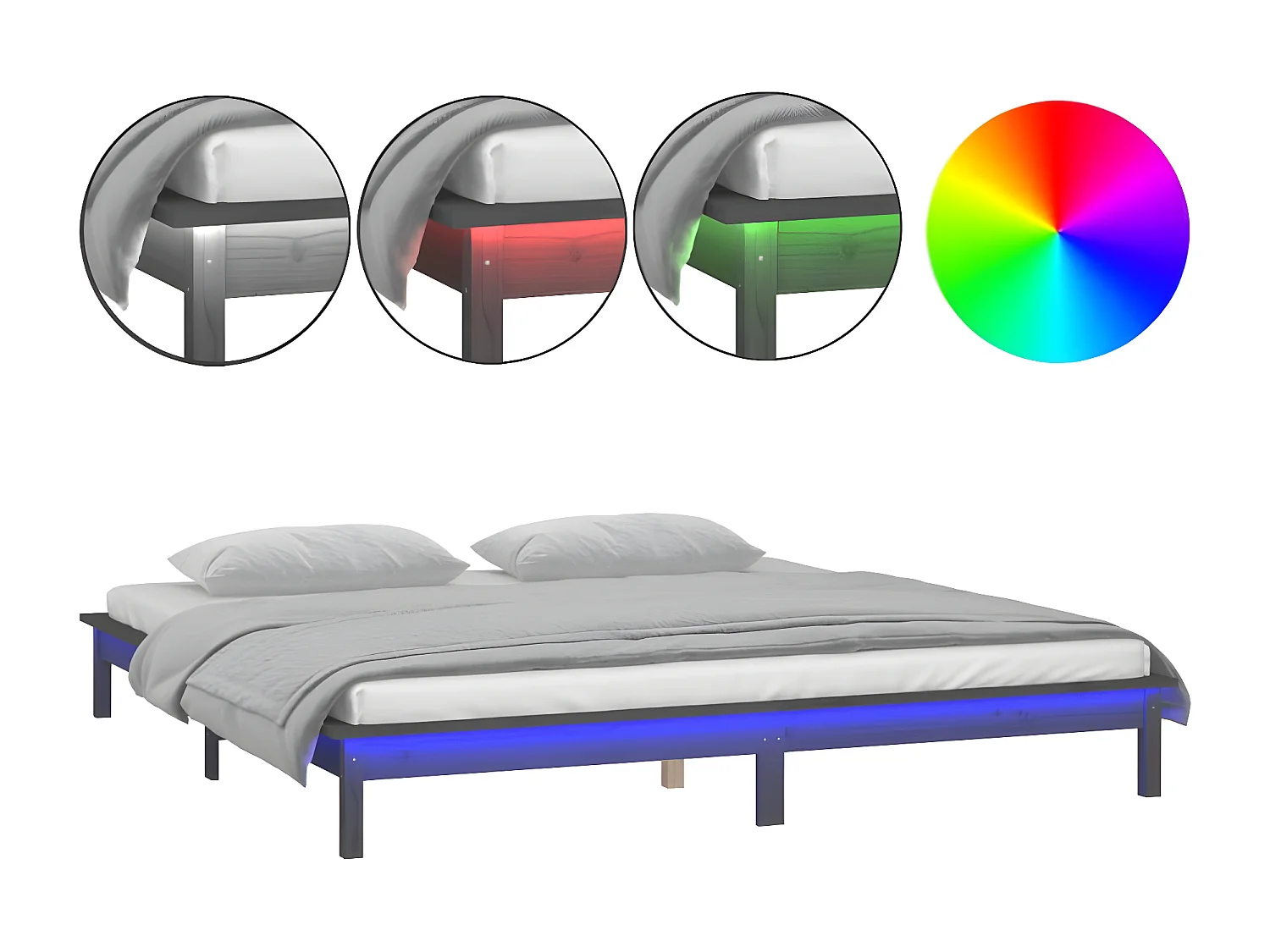 Bedframe LED massief hout grijs 140x190 cm