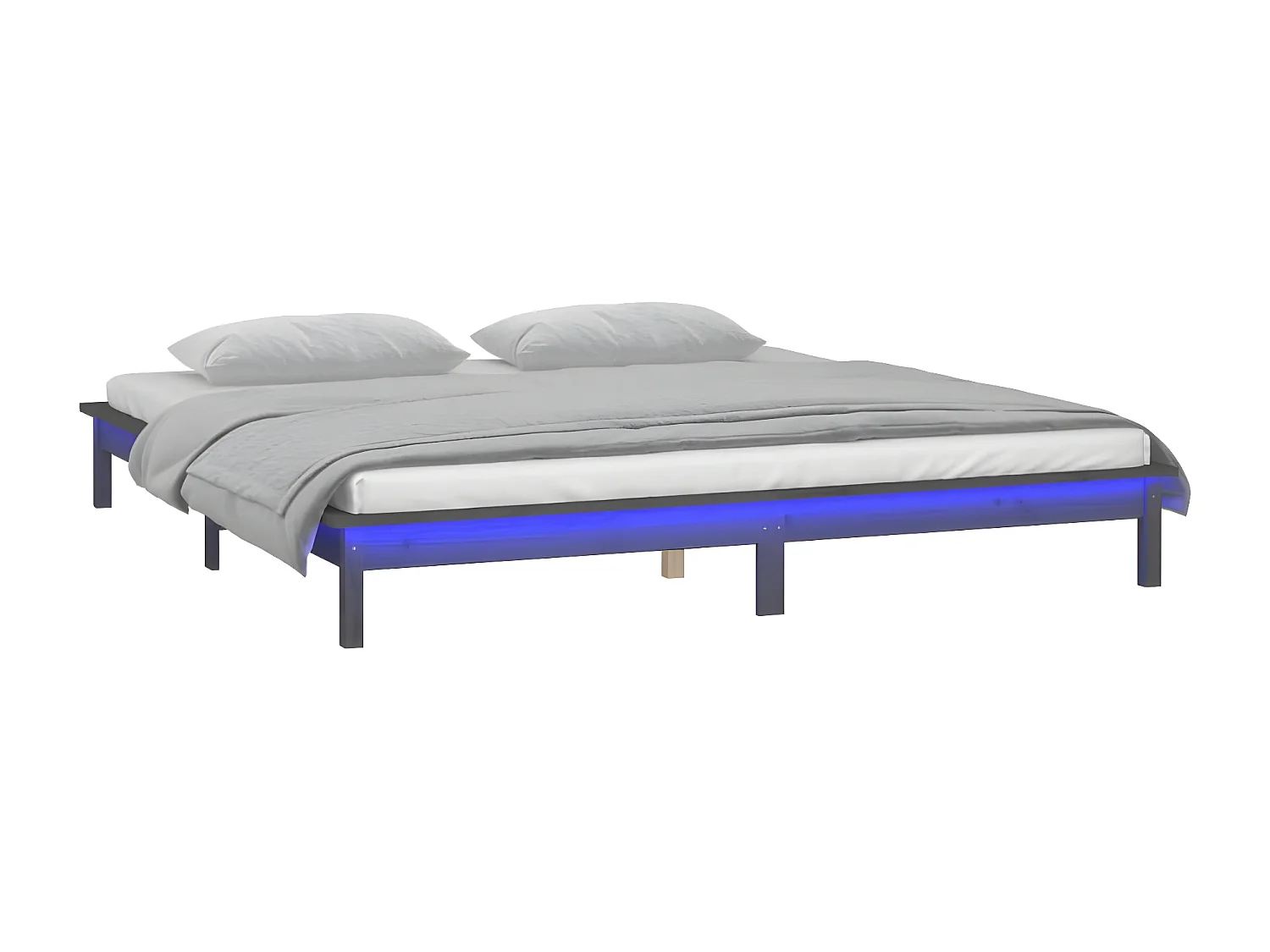 Bedframe LED massief hout grijs 140x190 cm