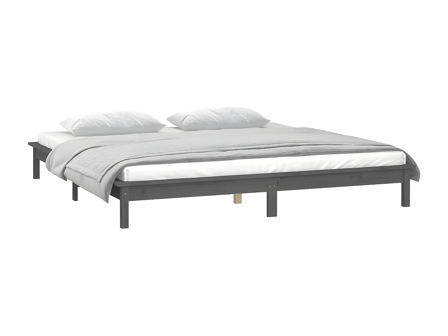 Bedframe LED massief hout grijs 140x190 cm