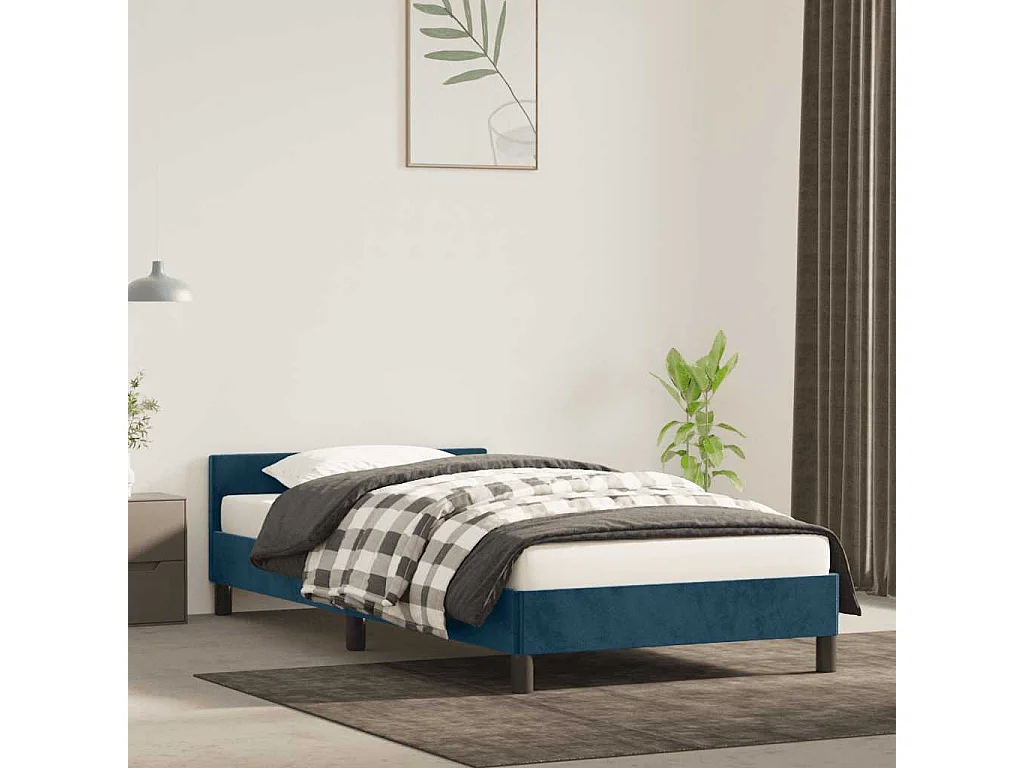 Estrutura de cama sem colchão 80x200 cm veludo azul-escuro